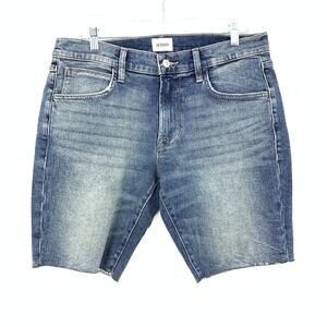 Hudson Rex Raw Edge Jean Shorts Mens Size 32 Medium Wash Stretch Denim